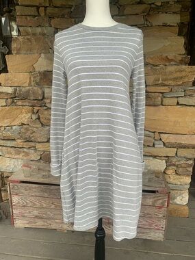 Mud Pie Gray and White Striped Knit Top